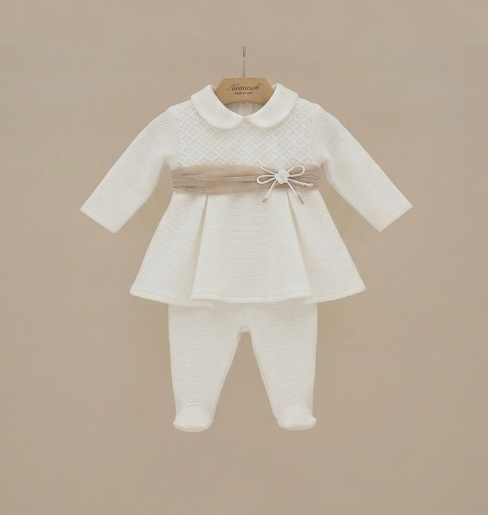 PRE ORDER - Ninnaoh beige sash lace legging set