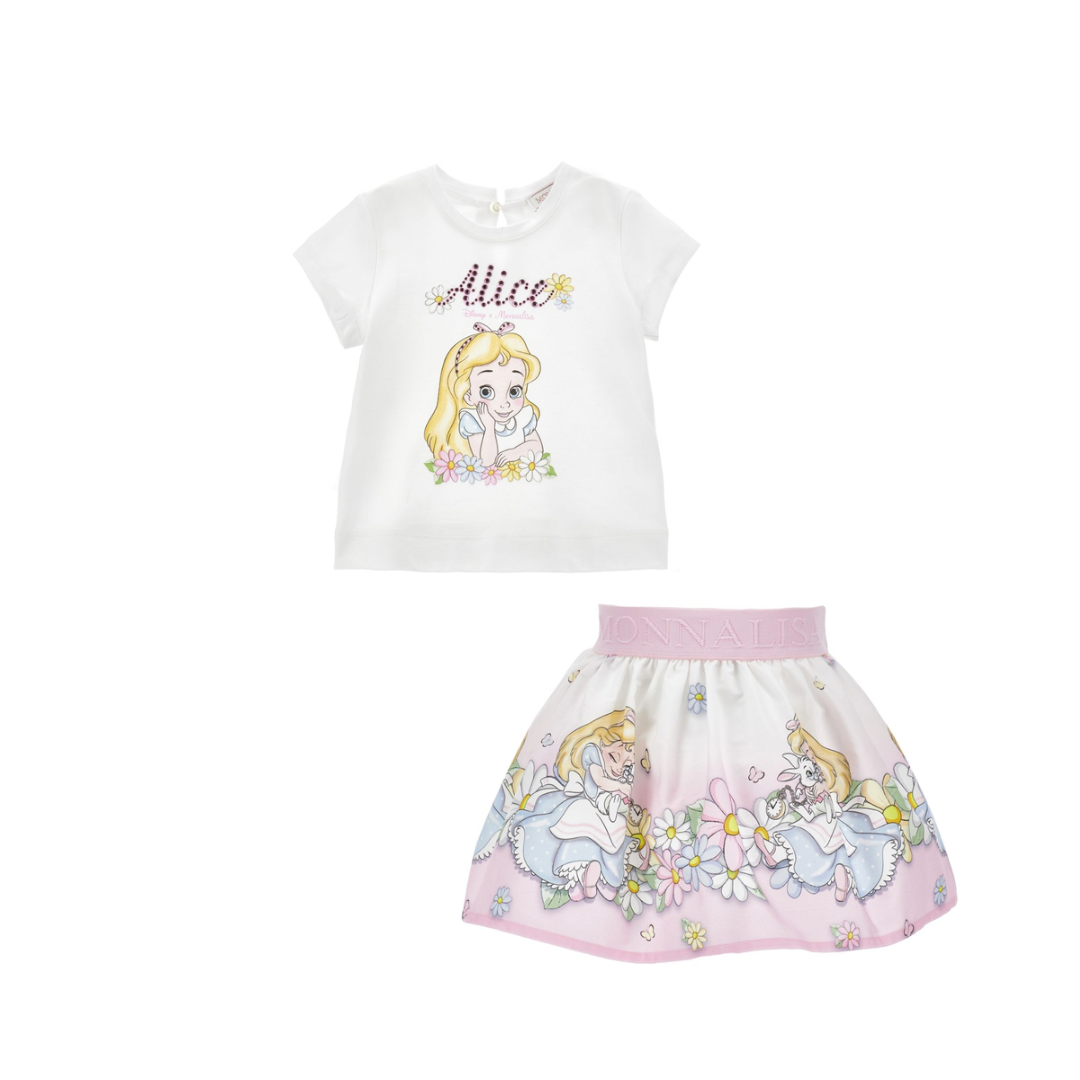 Monnalisa pink Alice in wonderland skirt set