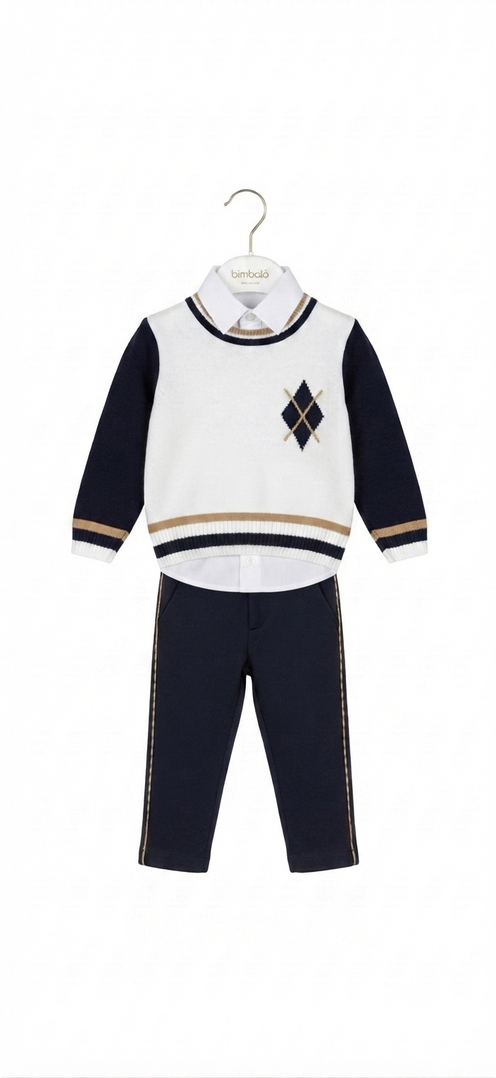 PRE ORDER - Bimbalo navy & beige jumper & trouser set