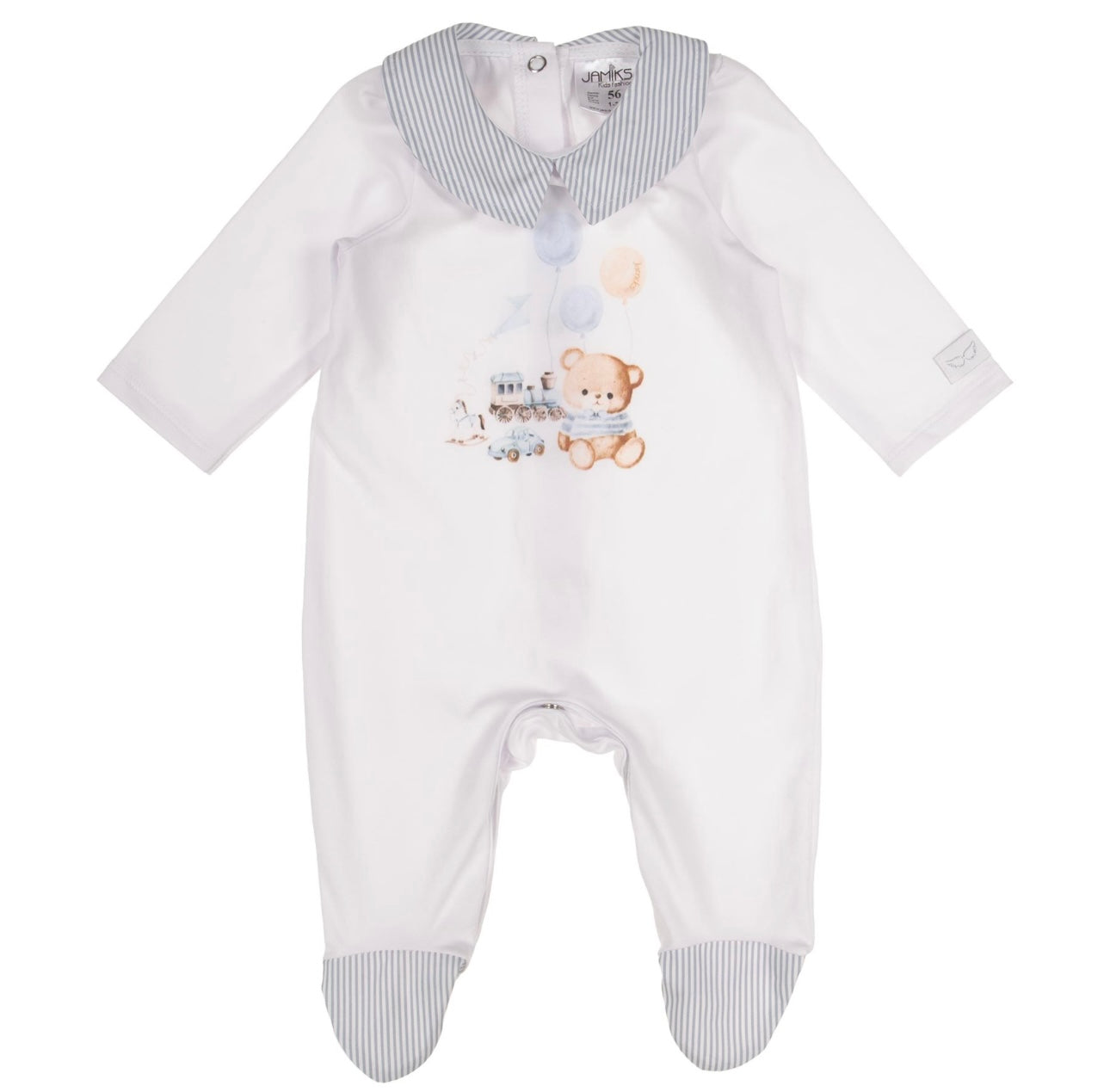 Jamiks blue & white teddy bear babygrow