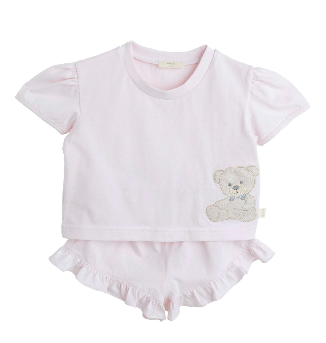 Baby Gi pink teddy bear cotton t-shirt & frilly short set