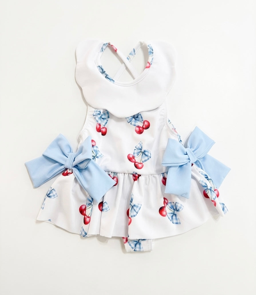 Fofettes blue & red cherry bow swimsuit