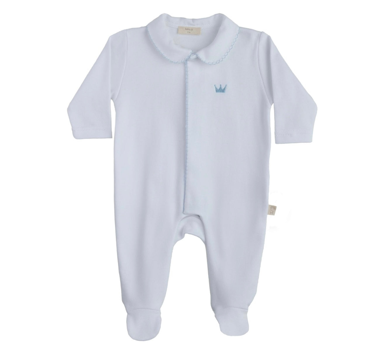 Baby Gi white & blue crown cotton babygrow
