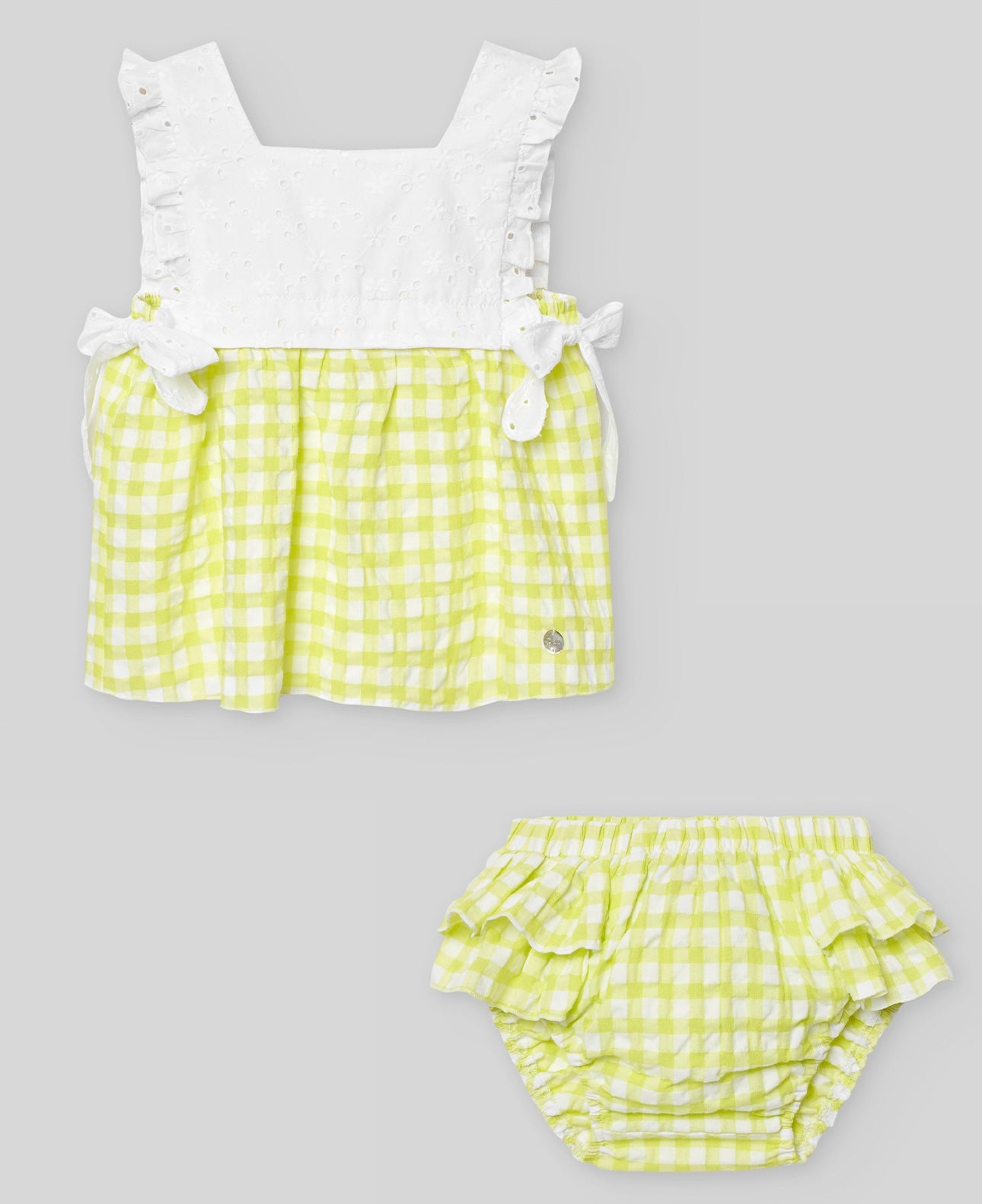 Paz Rodriguez lime green check blouse and frilled pant set