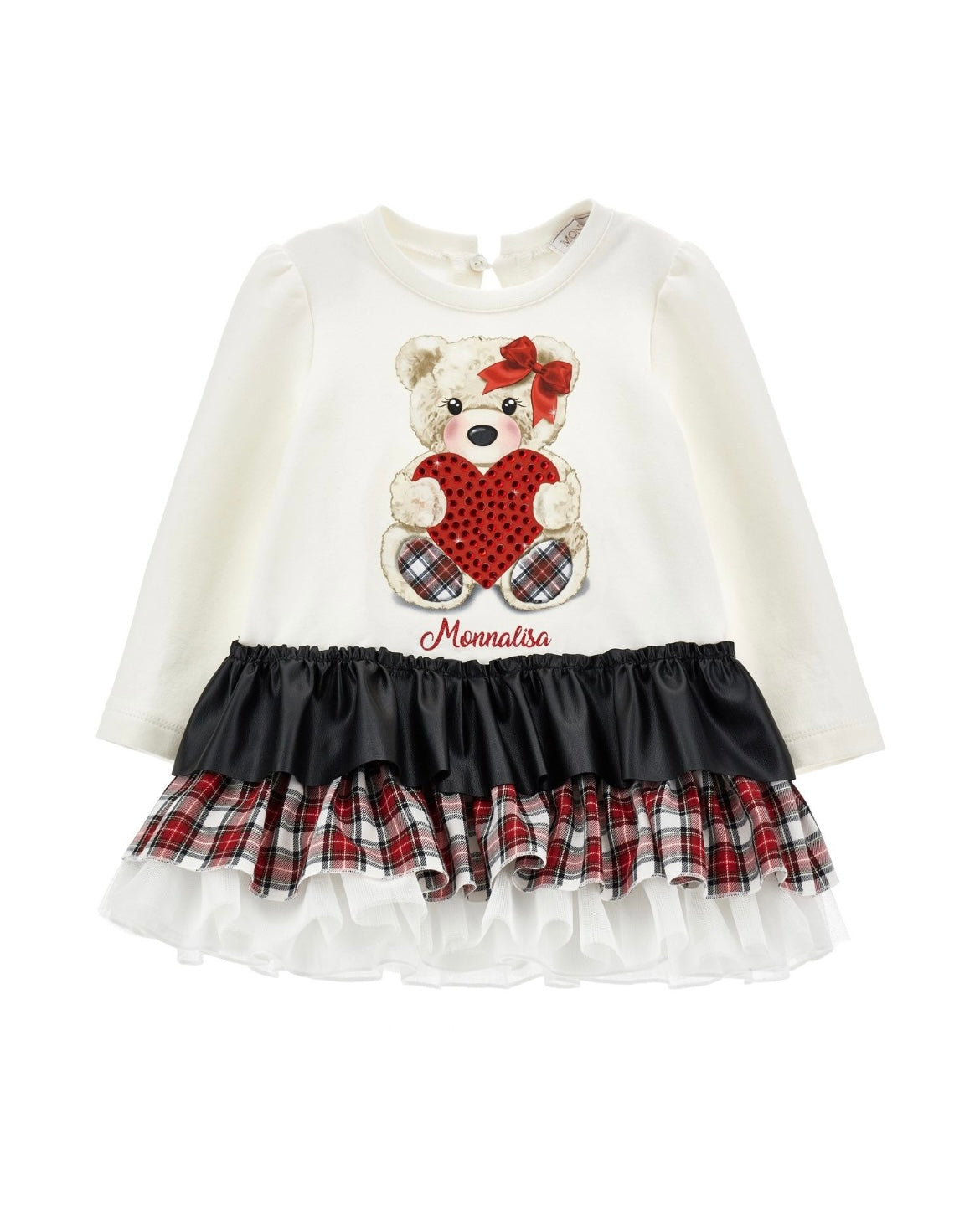 monnalisa teddy & tartan dress