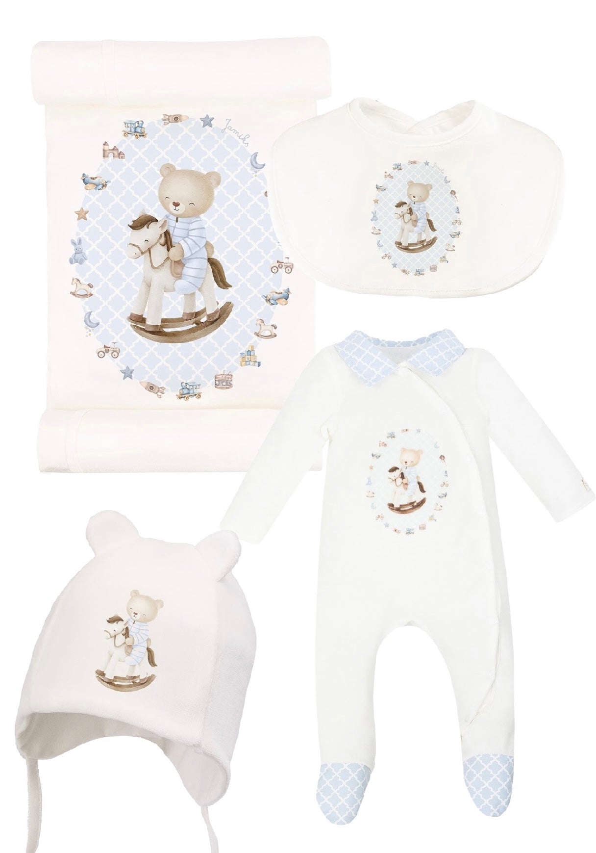 Jamiks baby boys ‘Andretti’ babygrow 4 piece set