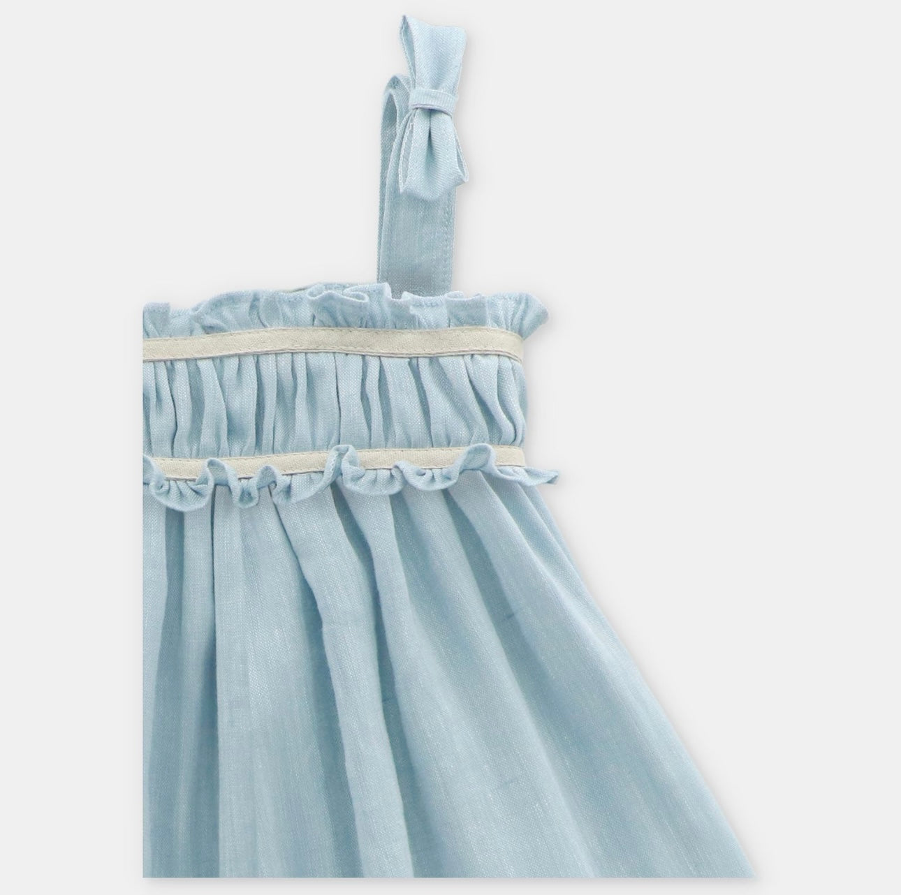 Martin Aranda blue linen dress with beige trim