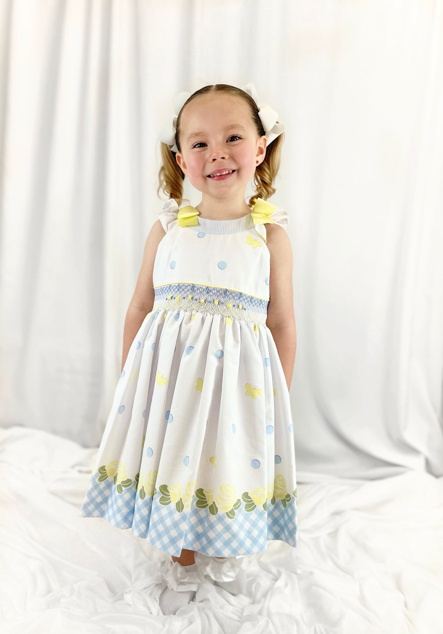 Pretty originals yellow & blue smocked summer dress