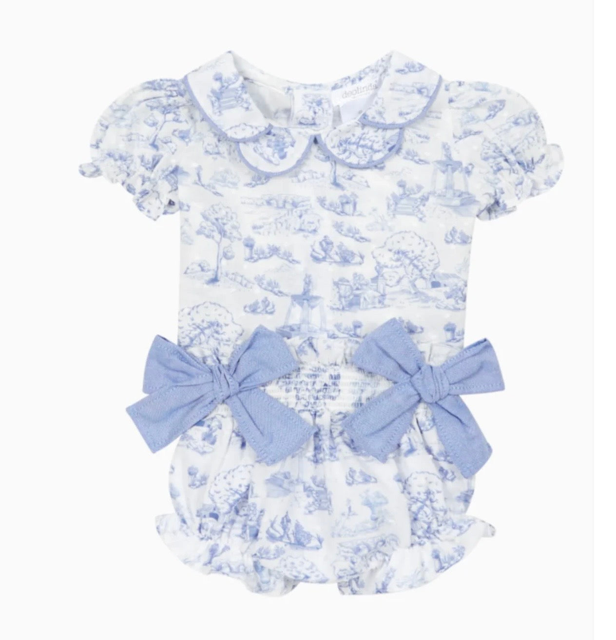 Deolinda blue toile print bow jam pant & blouse set