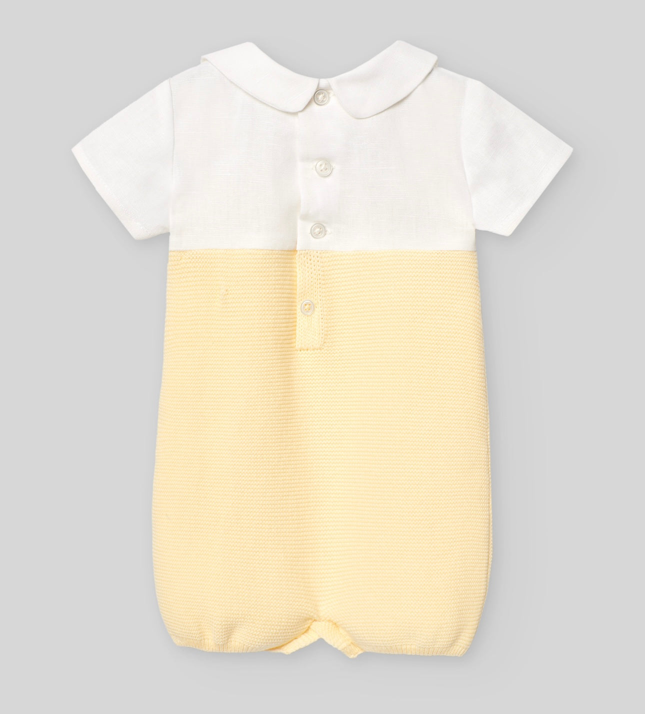 Paz Rodriguez yellow & white half knit romper