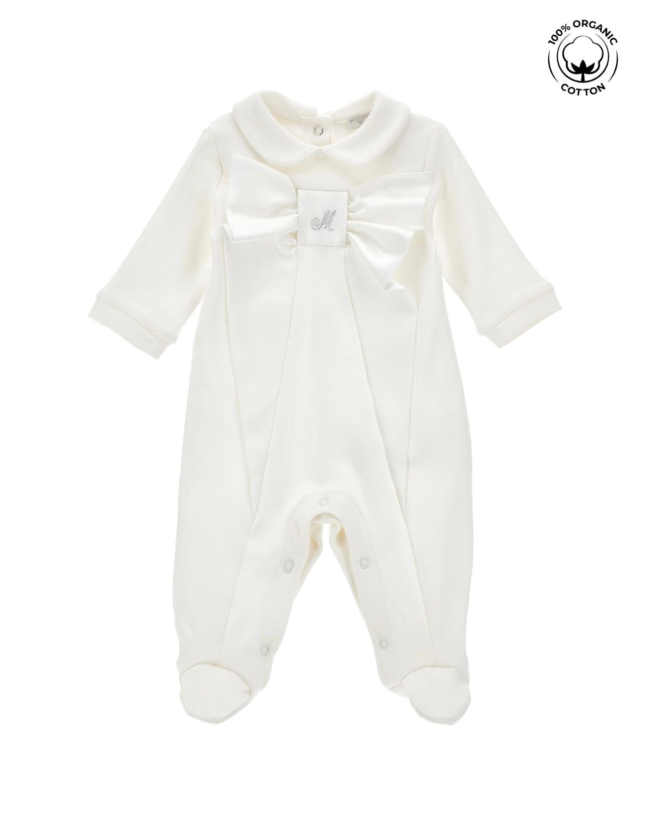 Monnalisa white cotton silk bow babygrow