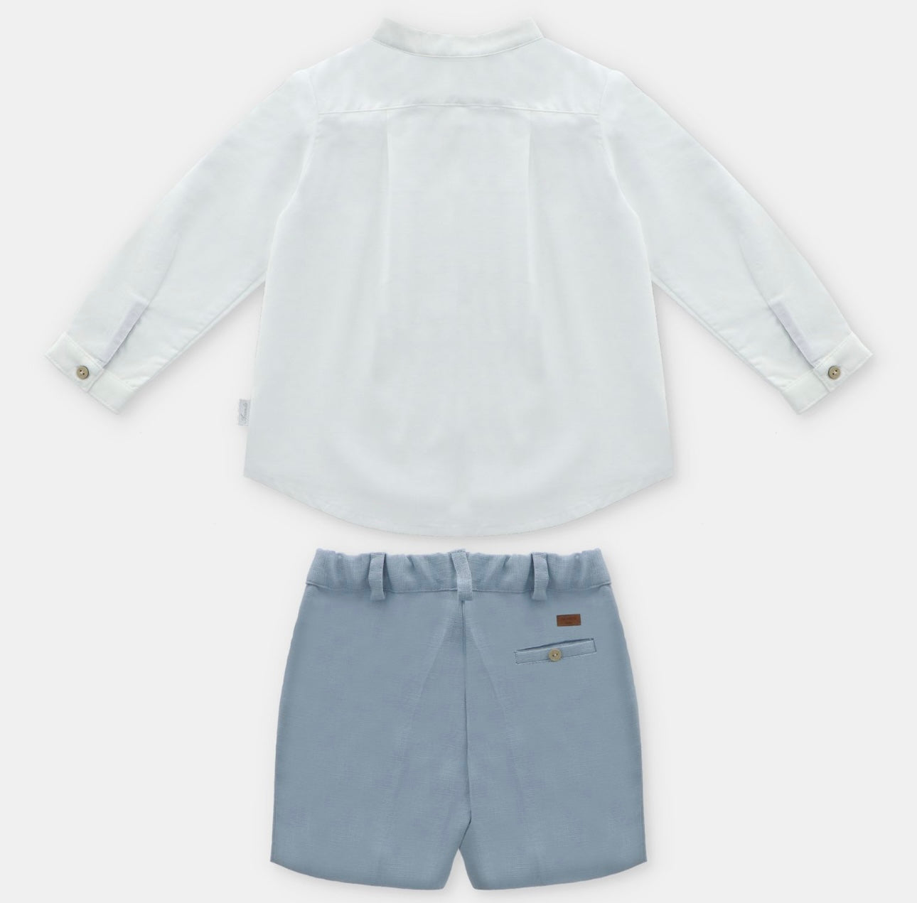 Martin Aranda blue & white linen shirt and short set