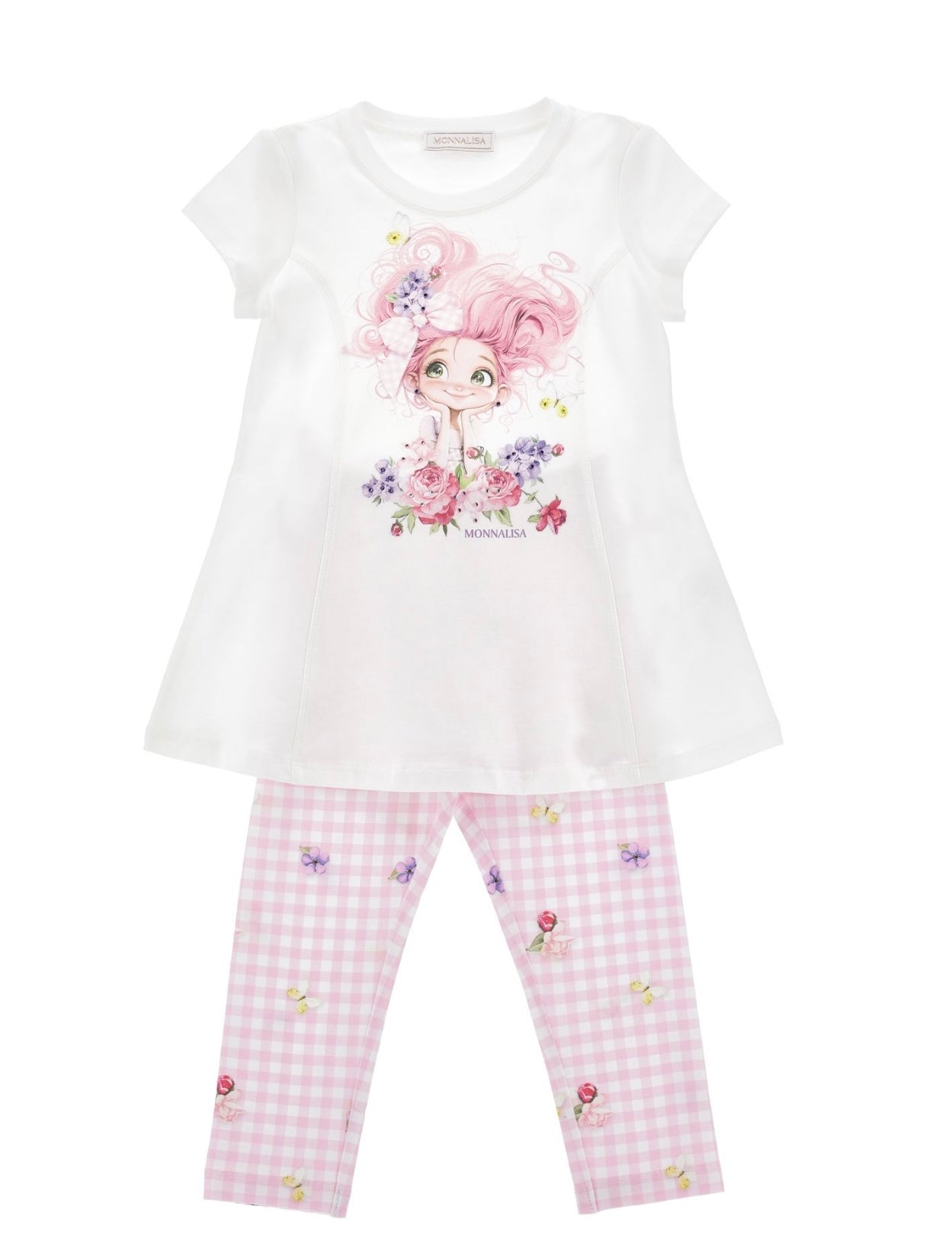 PRE ORDER - monnalisa pink floral fairy gingham legging set