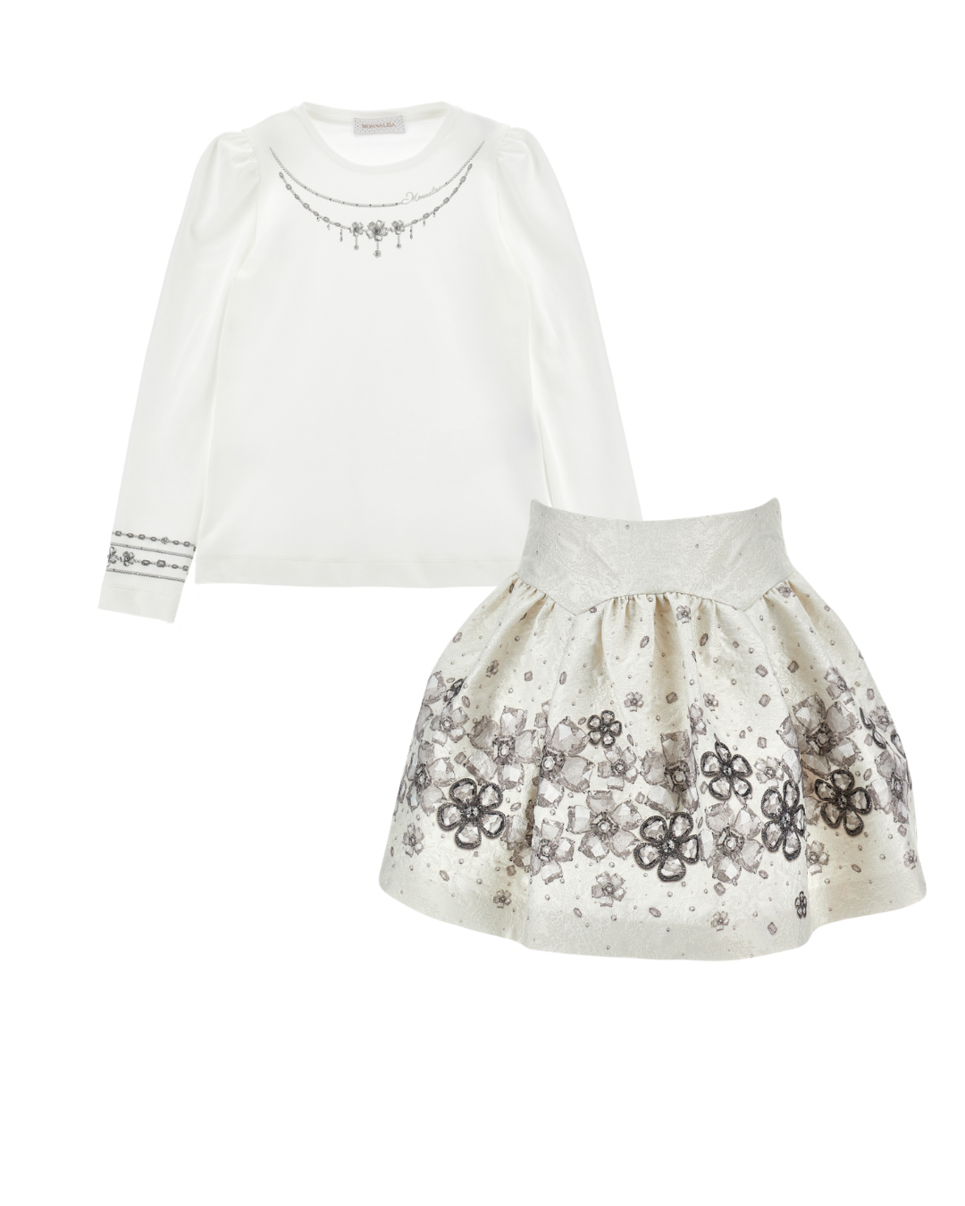 PRE ORDER -Monnalisa silver jewel skirt set