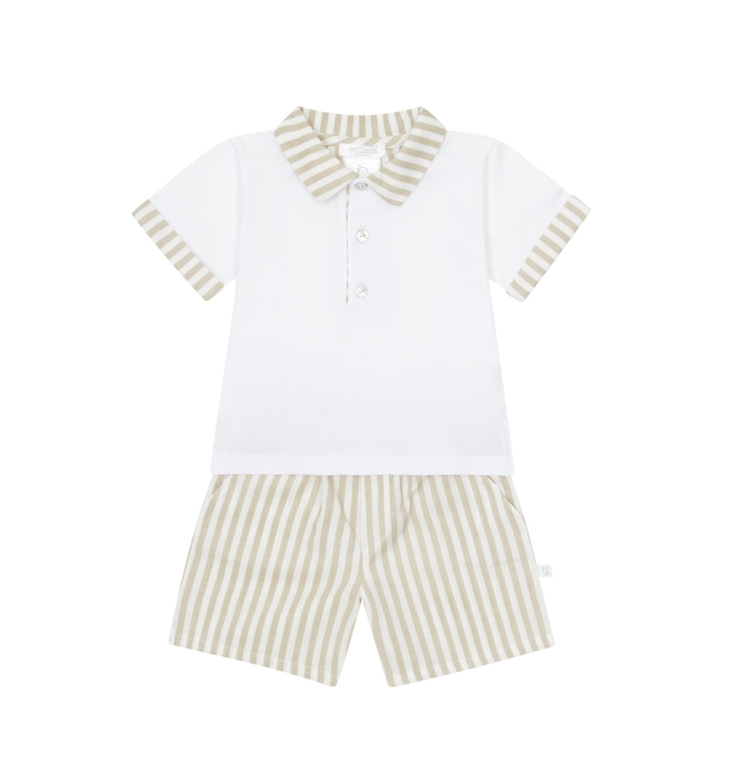 Deolinda boys beige & white stripe shirt set