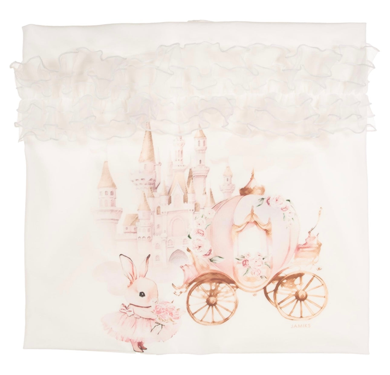 Jamiks white & pink horse and carriage tulle frilled blanket