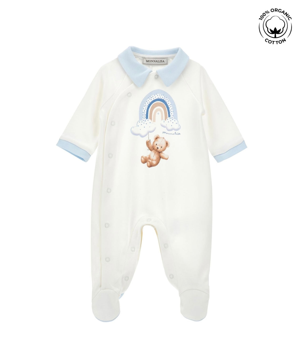 PRE ORDER - Monnalisa white & blue teddy babygrow