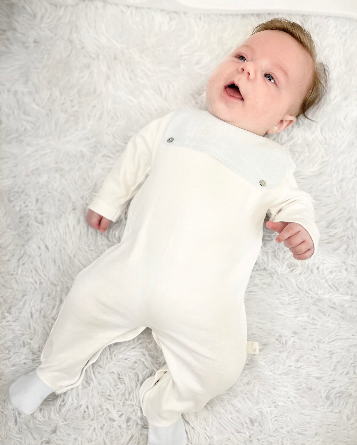 Baby Gi white & blue cotton babygrow