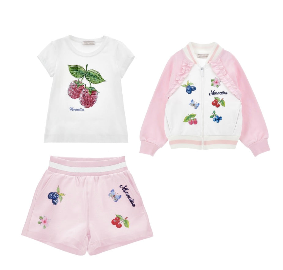 Monnalisa pink fruits sporty jacket 3 piece set