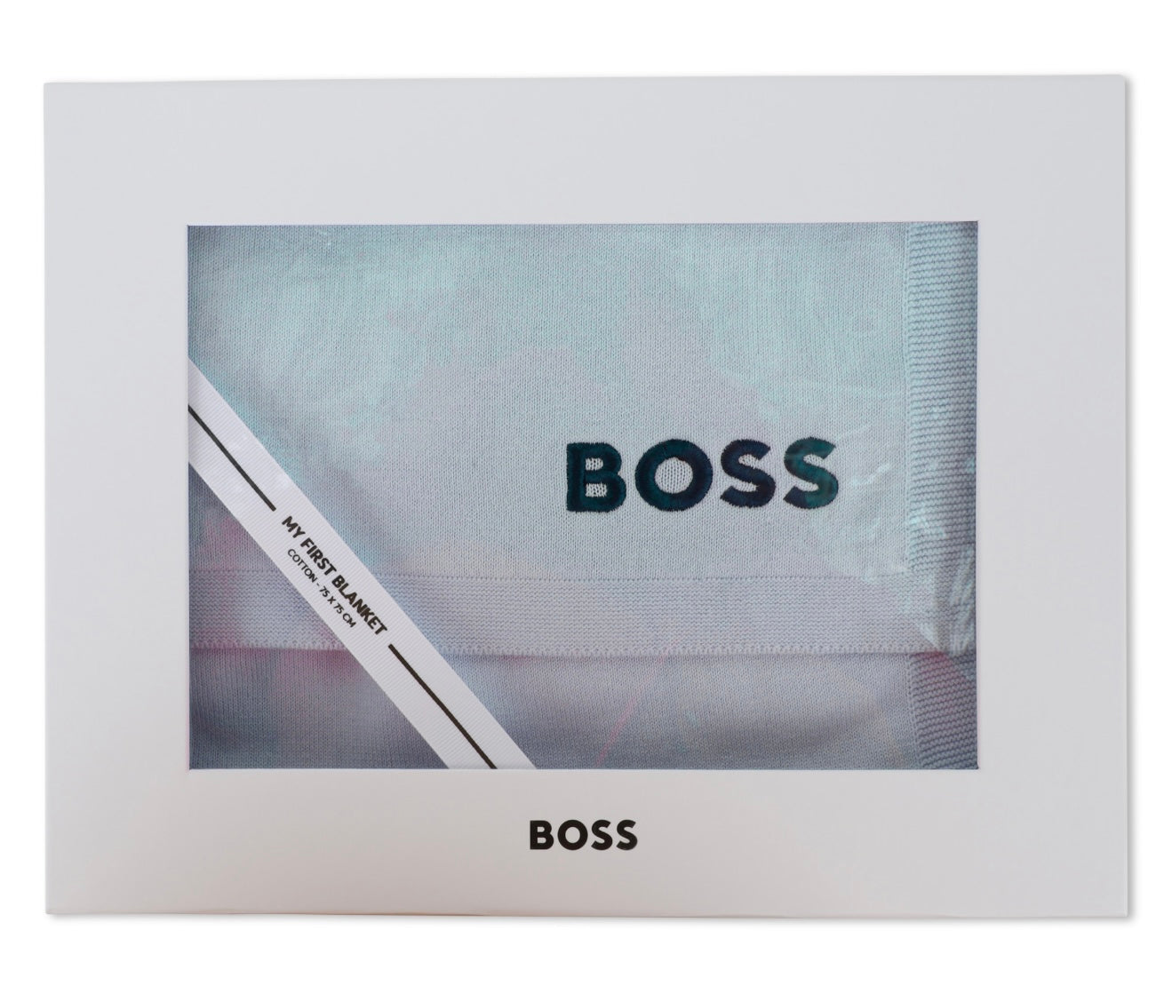 Boss pale & navy blue logo cotton blanket