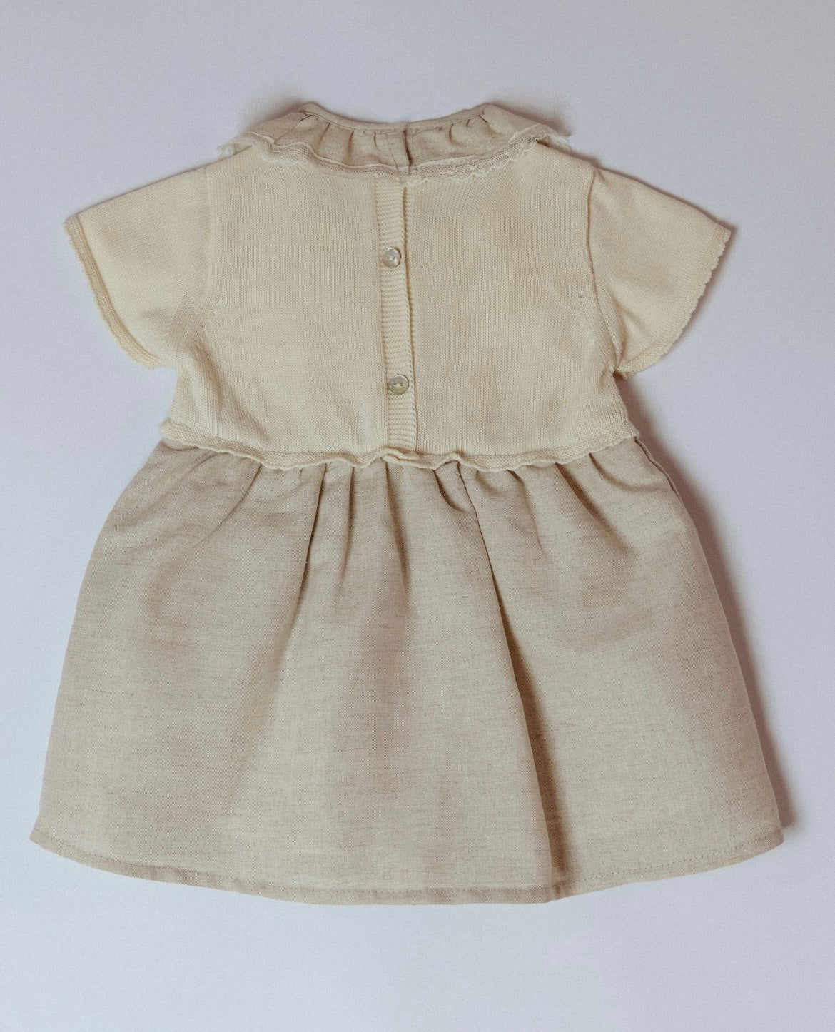 Rigola girls beige linen half knit dress