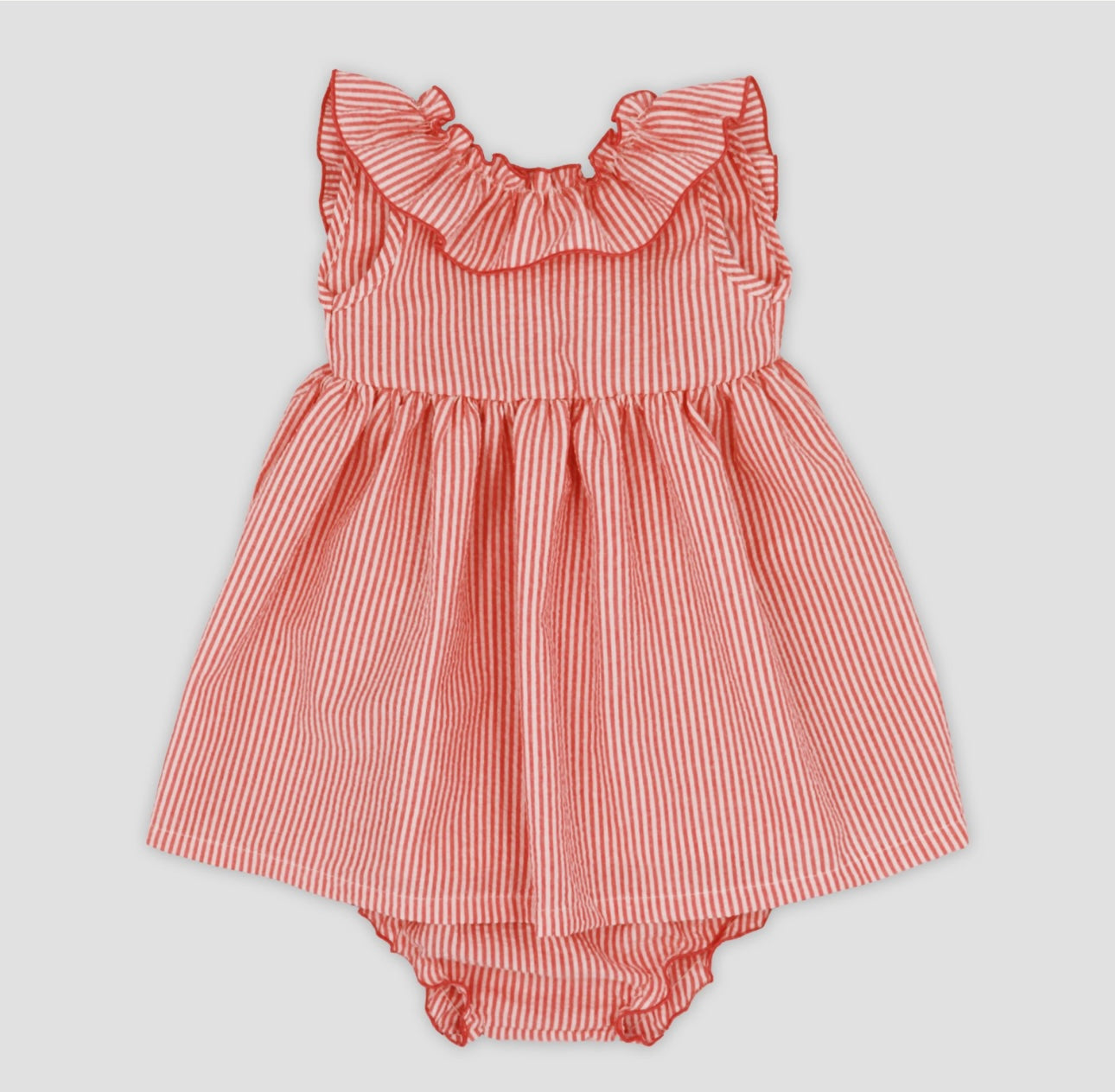 Rapife coral stripe frilled dress & pant set