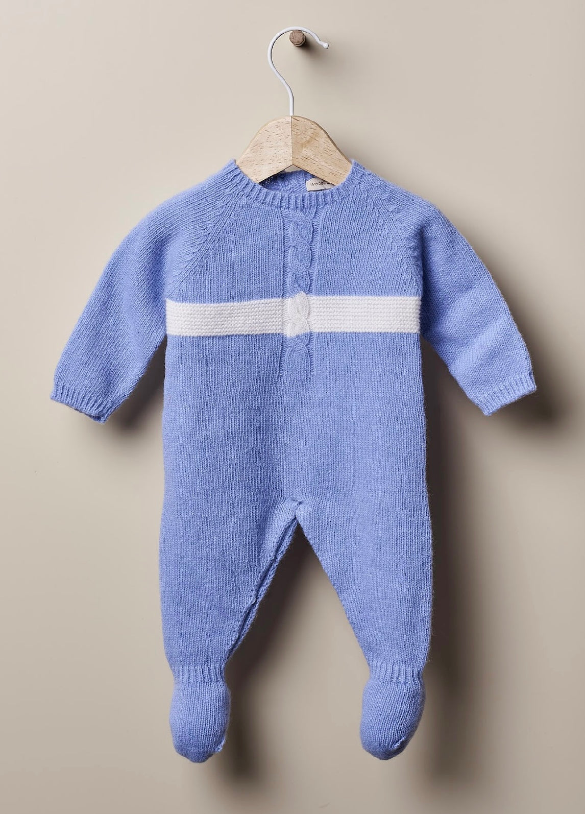 Wedoble grey wool baby baby grow with contrasting stipe