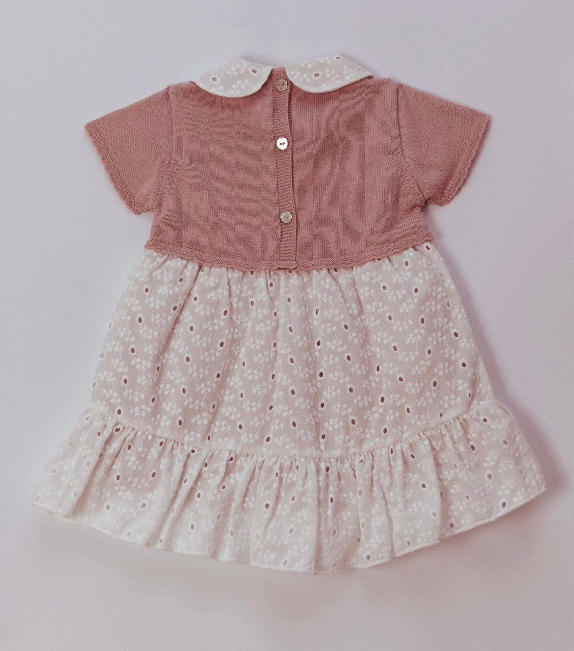 Rigola girls pink & white cotton half knit dress