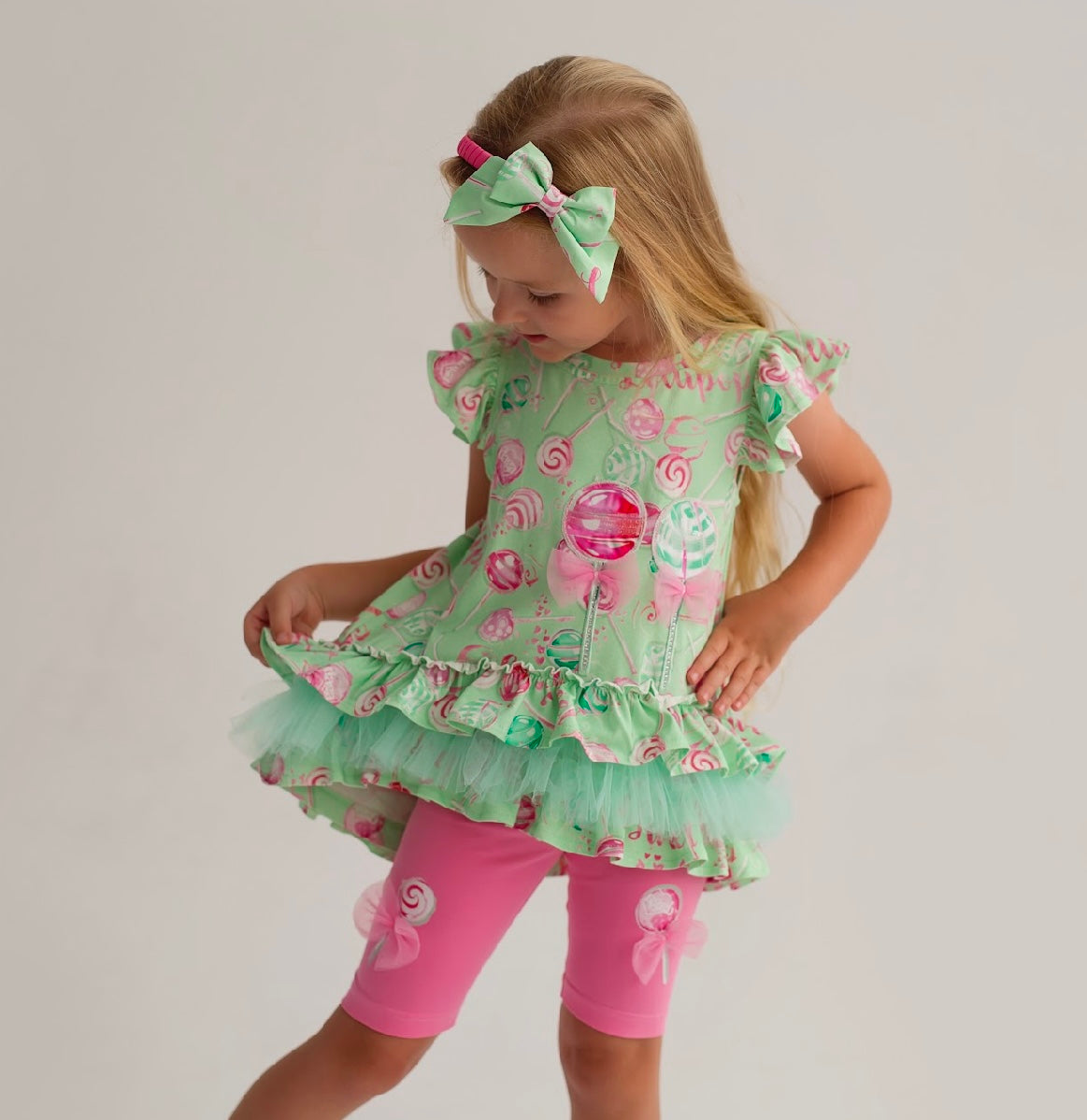 Daga more sugar mint green & pink short set