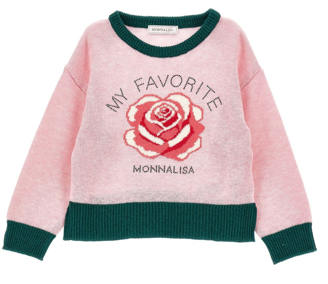 Monnalisa pink roses jumper, blouse & tulle skirt set