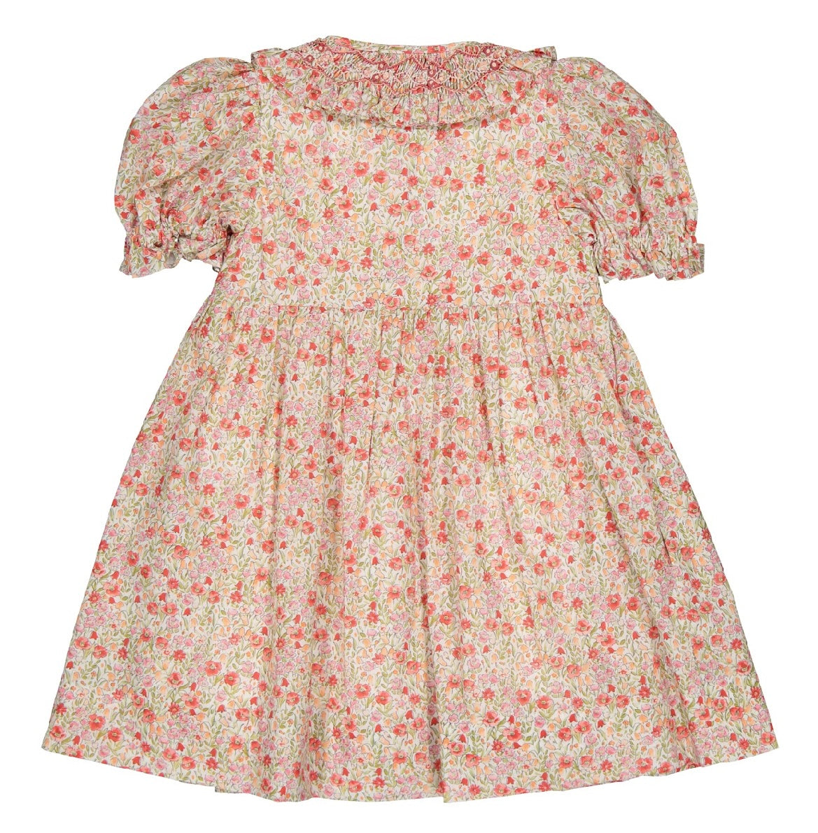 Kidiwi coral floral ‘Adeline’ smocked dress