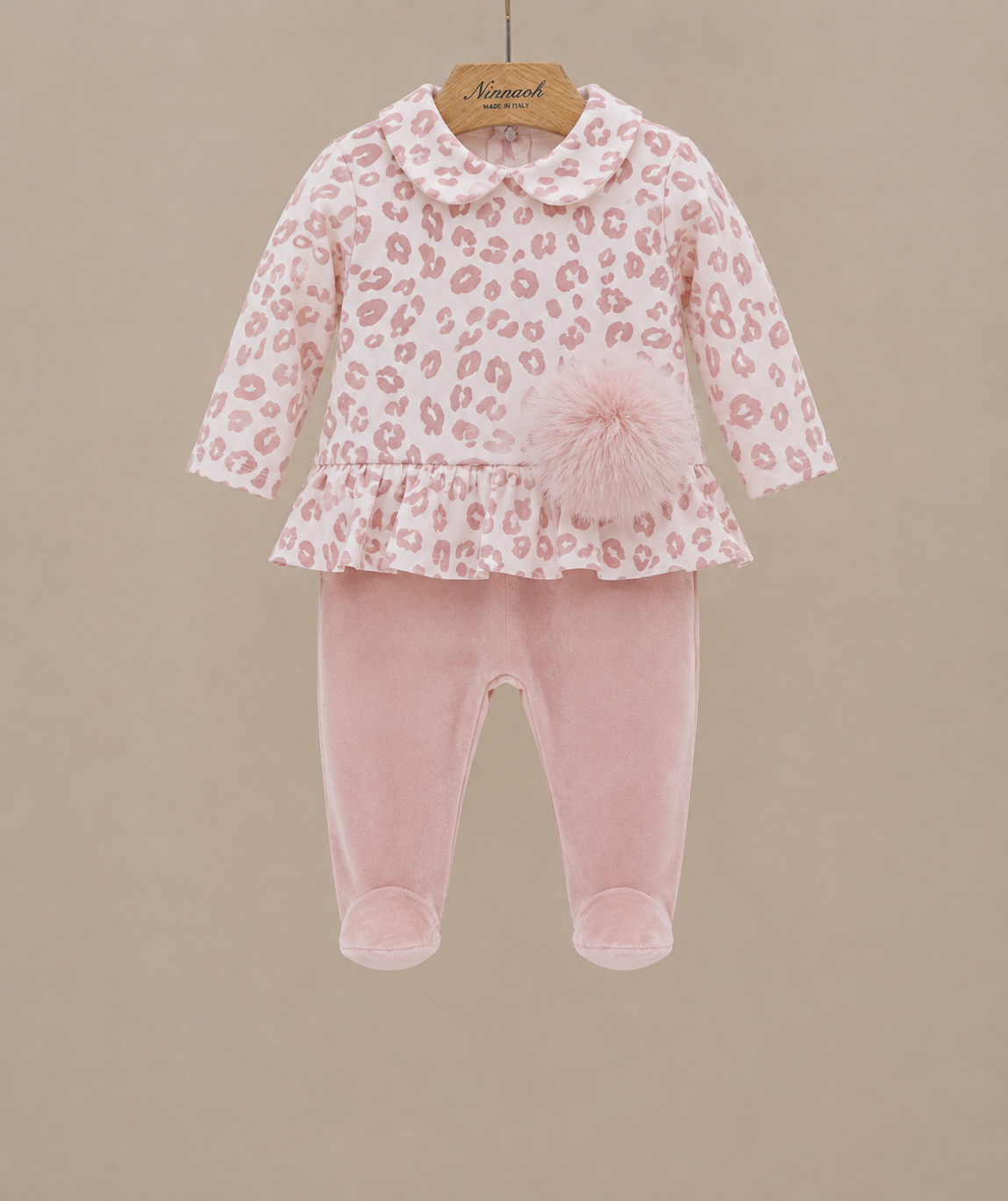 PRE ORDER - Ninnaoh pink leopard Pom-pom legging set