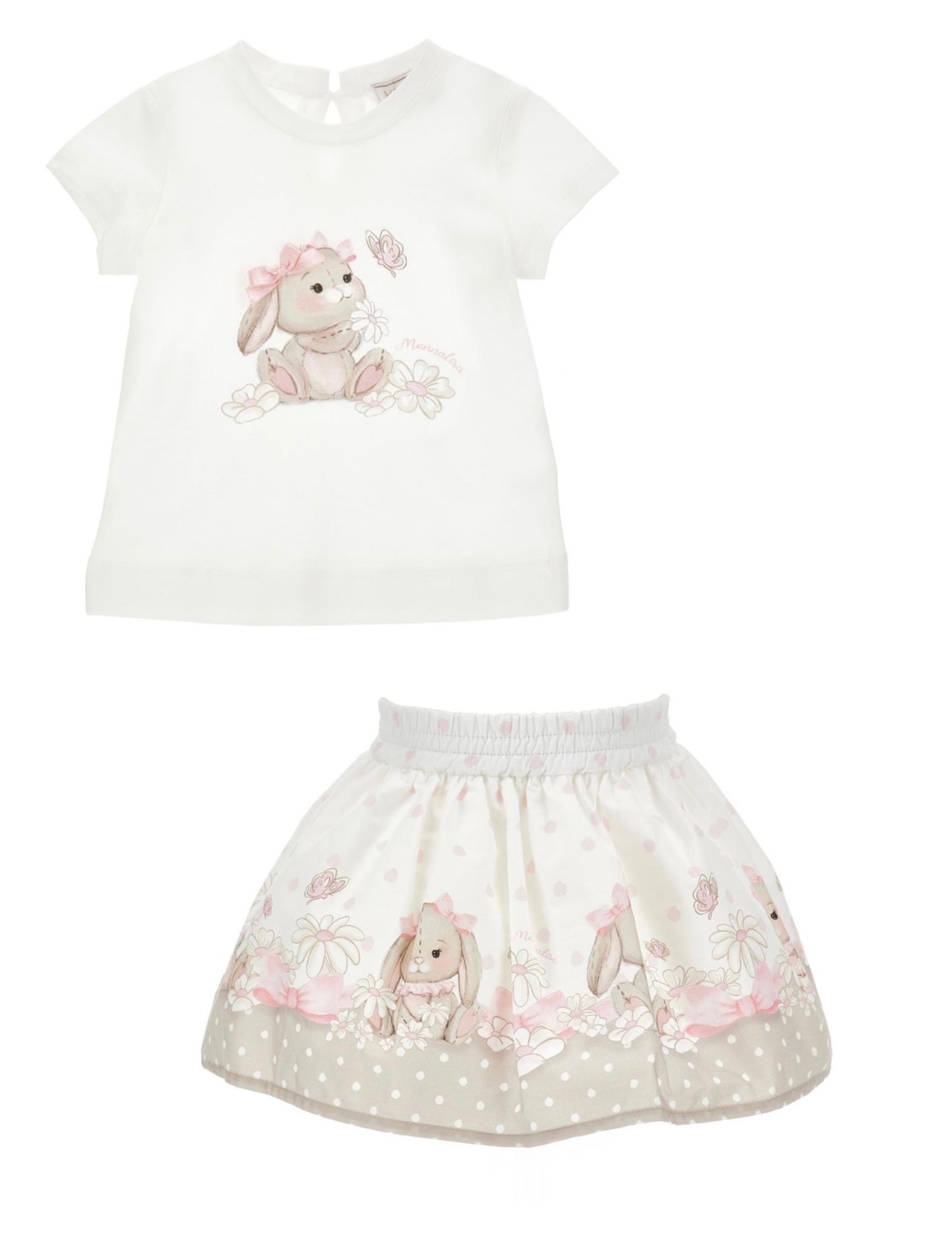 PRE ORDER - monnalisa beige & pink bunny and daisy skirt set