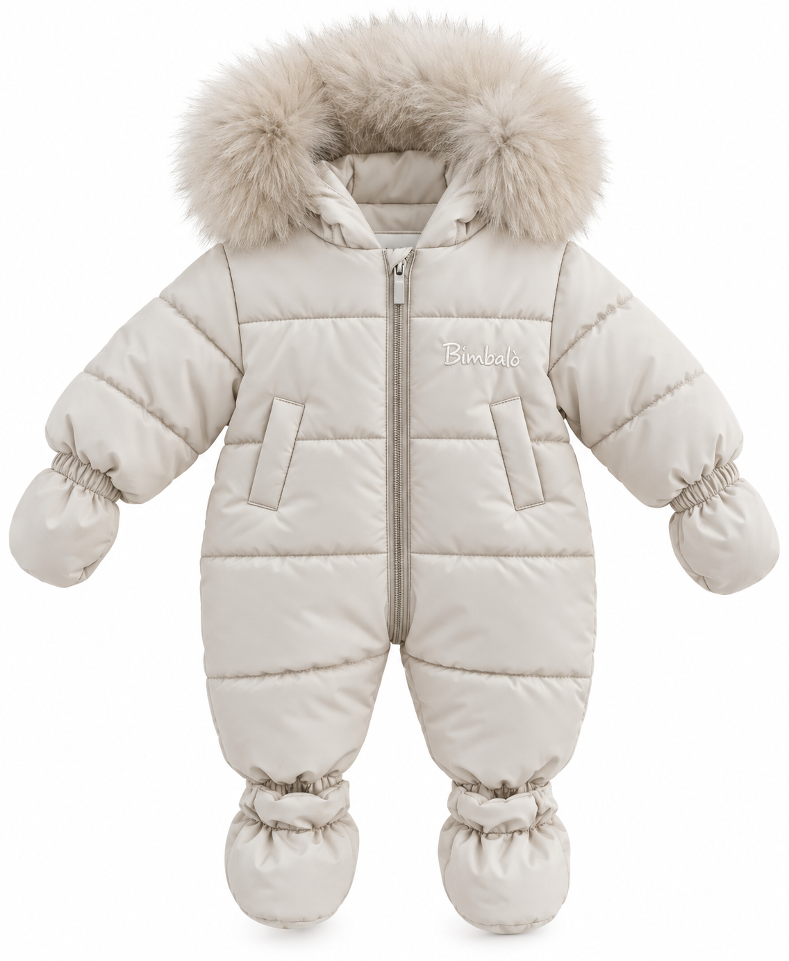 Bimbalo beige fox fur hood pram suit