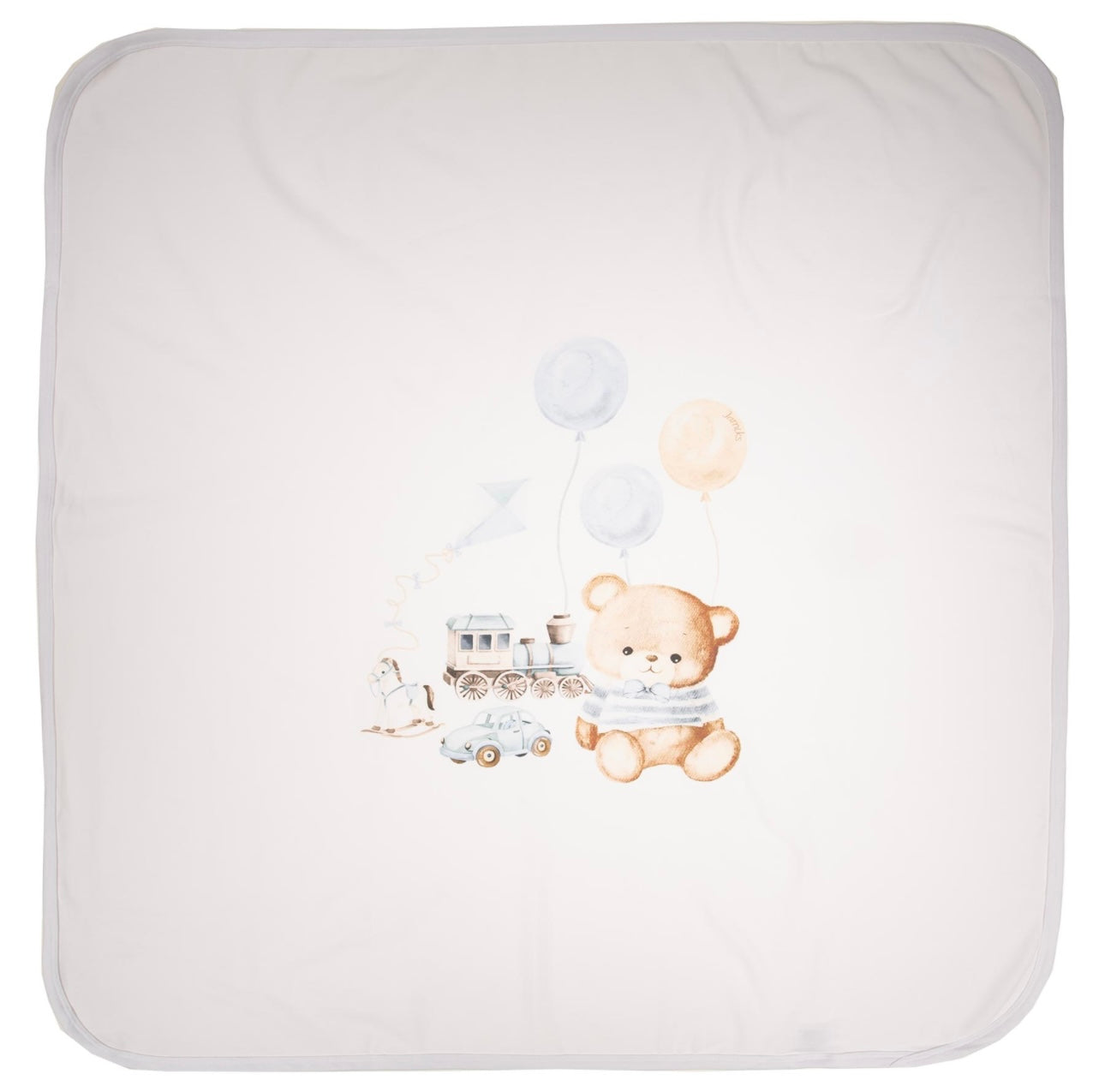 Jamiks white & blue teddy bear blanket