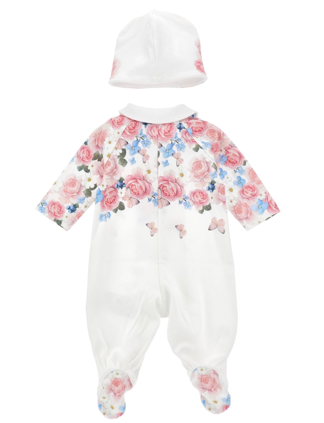 PRE ORDER - monnalisa pink floral butterfly babygrow & hat set