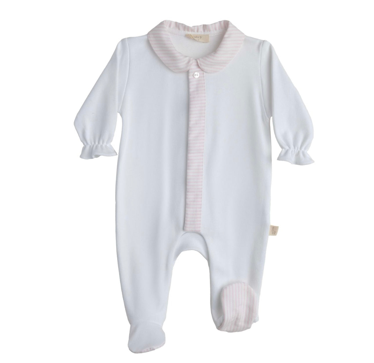 Baby Gi white & pink cotton stripe detailed babygrow
