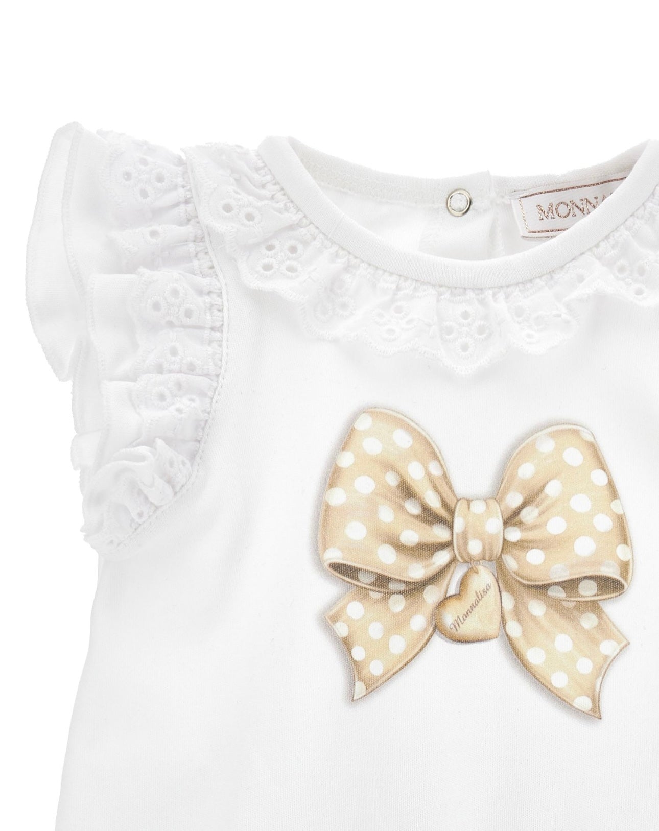 Monnalisa white & gold bow frilled romper