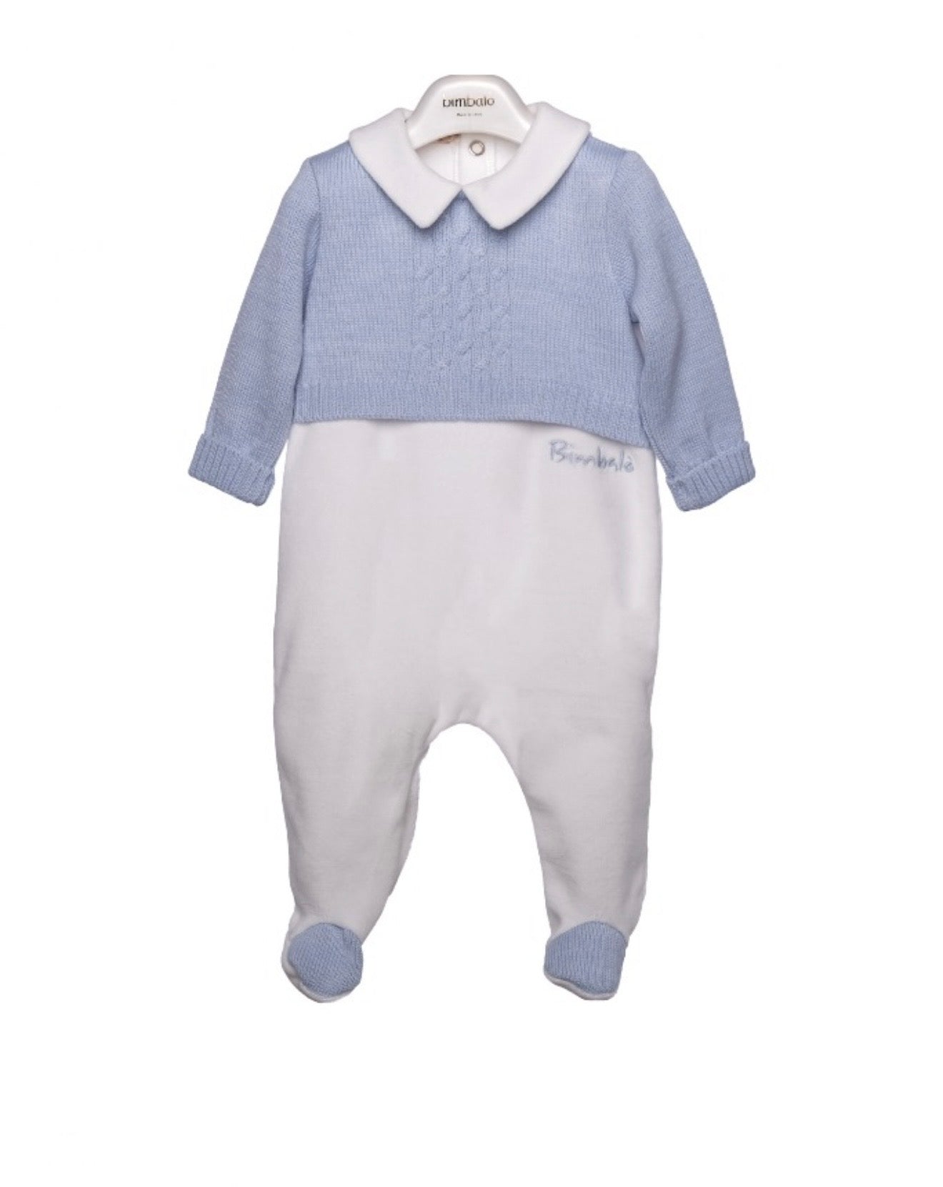 PRE ORDER - Bimbalo blue & white half knit babygrow
