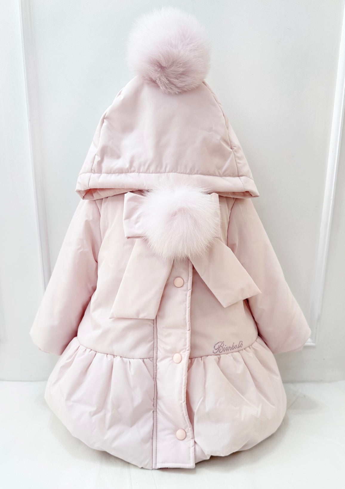 Bimbalo girls light pink fur pom-pom puffer coat
