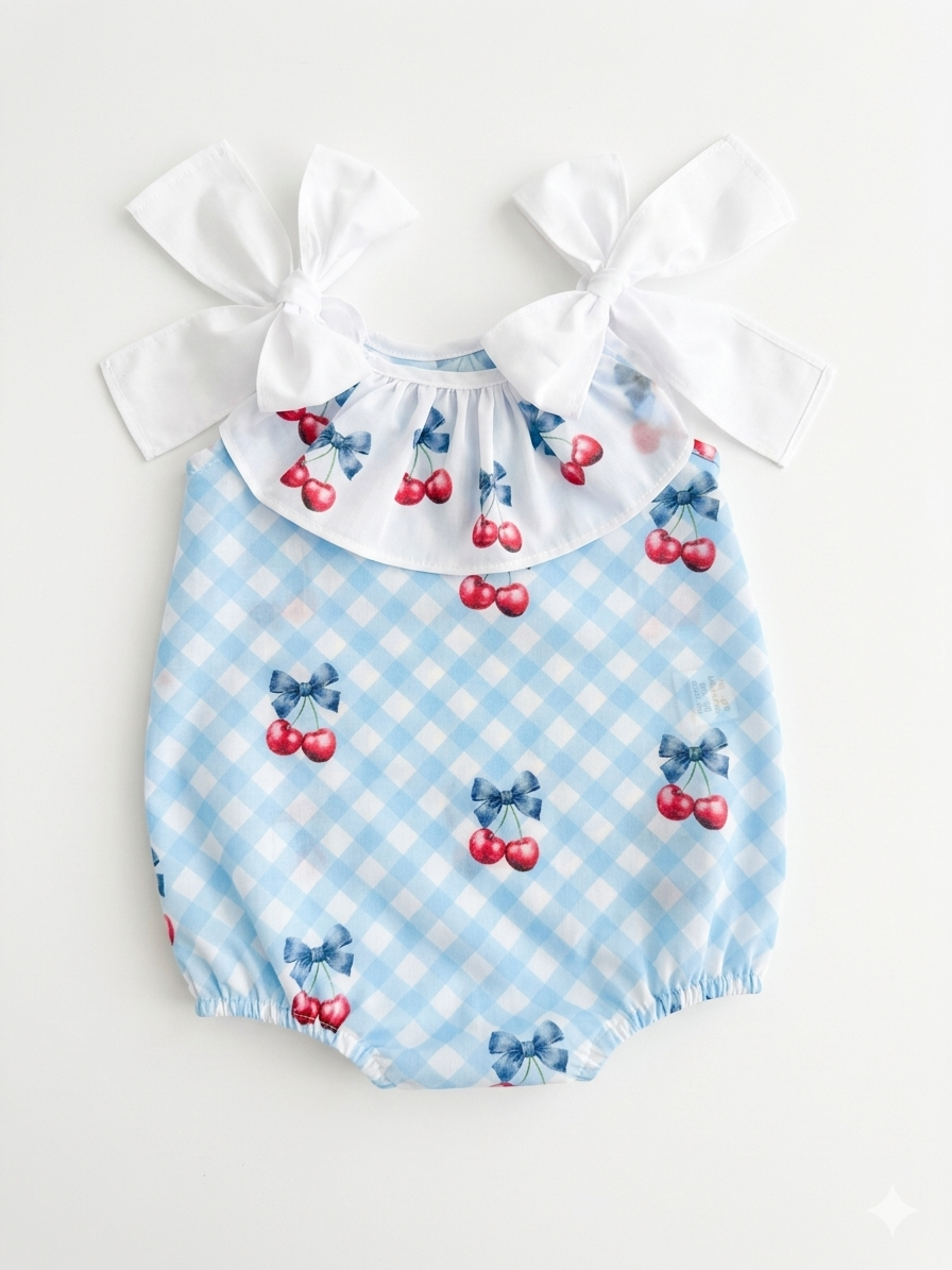 Fofettes red & blue cherry bow romper