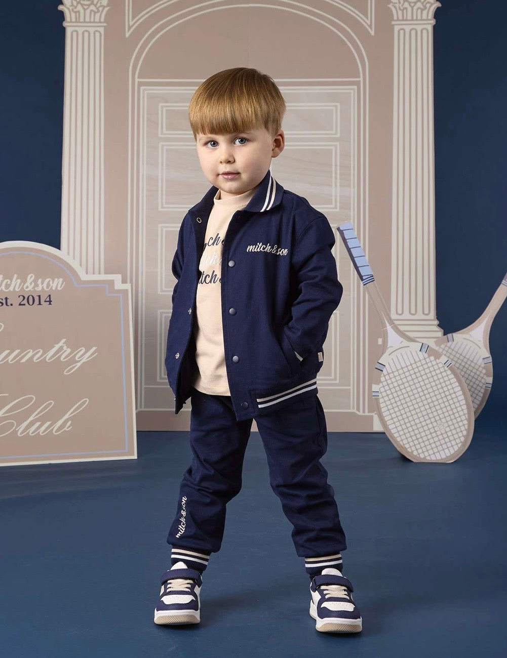 PRE ORDER - Mitch & son Navy and beige 3 piece tracksuit set