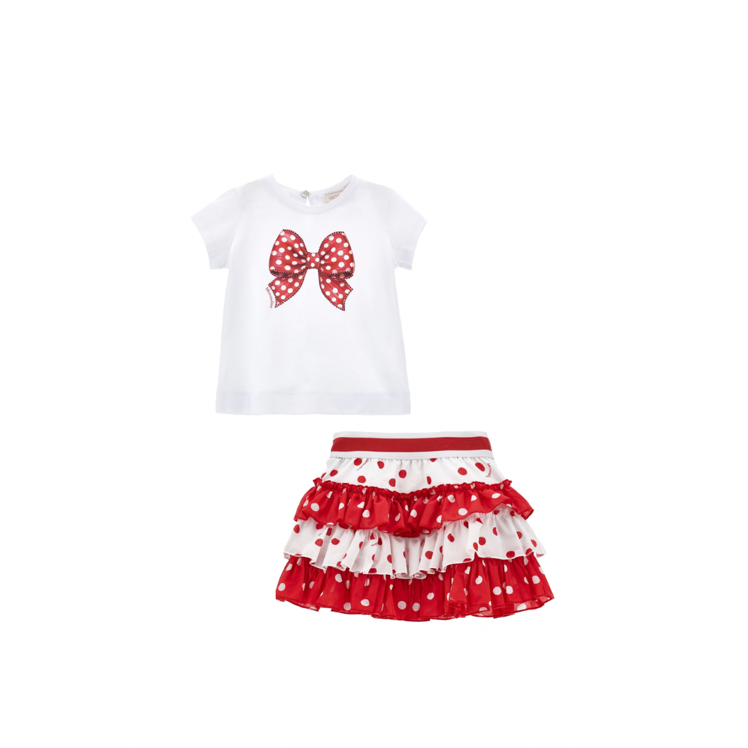 Monnalisa girls red & white polka dot skirt set