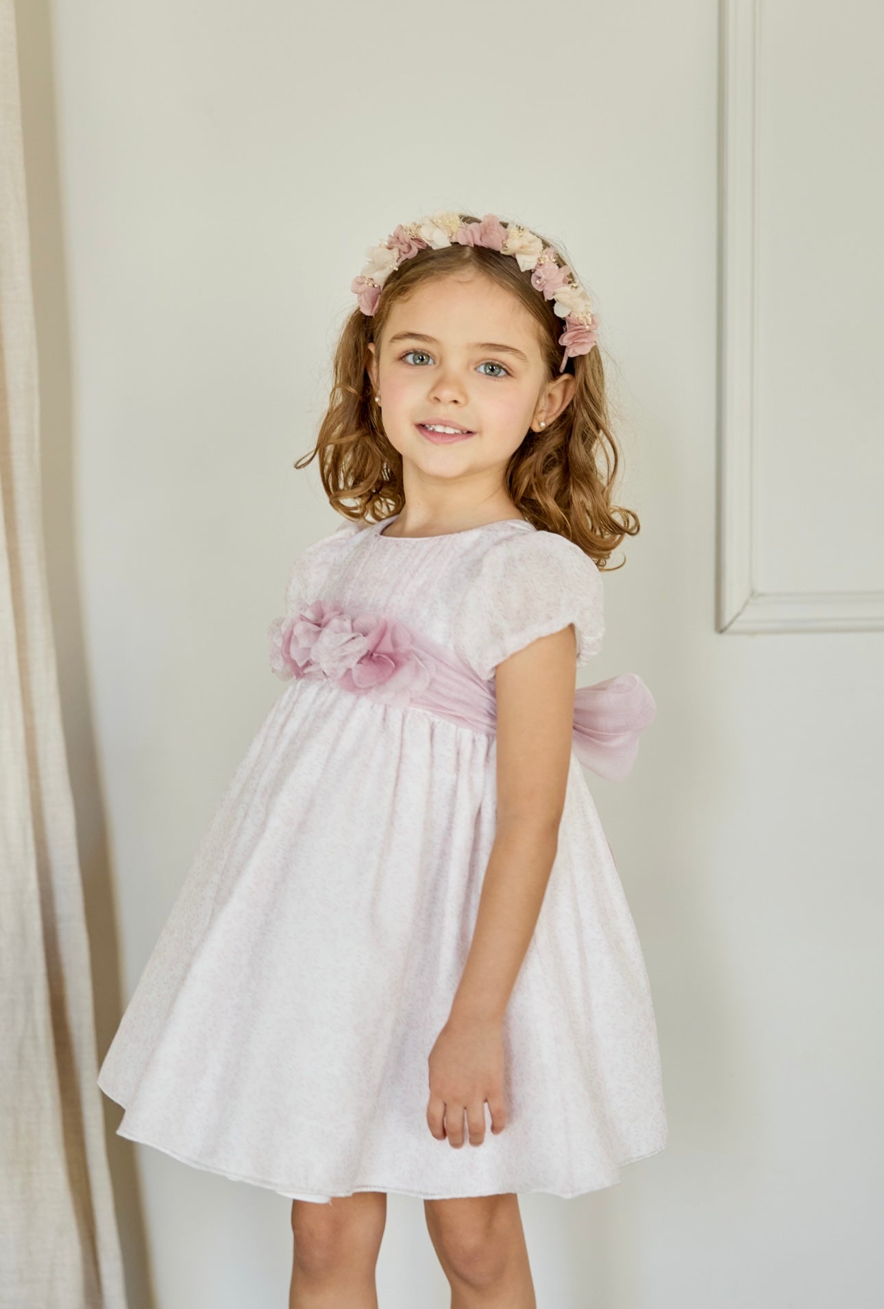 Martin Aranda pink & white floral sash dress
