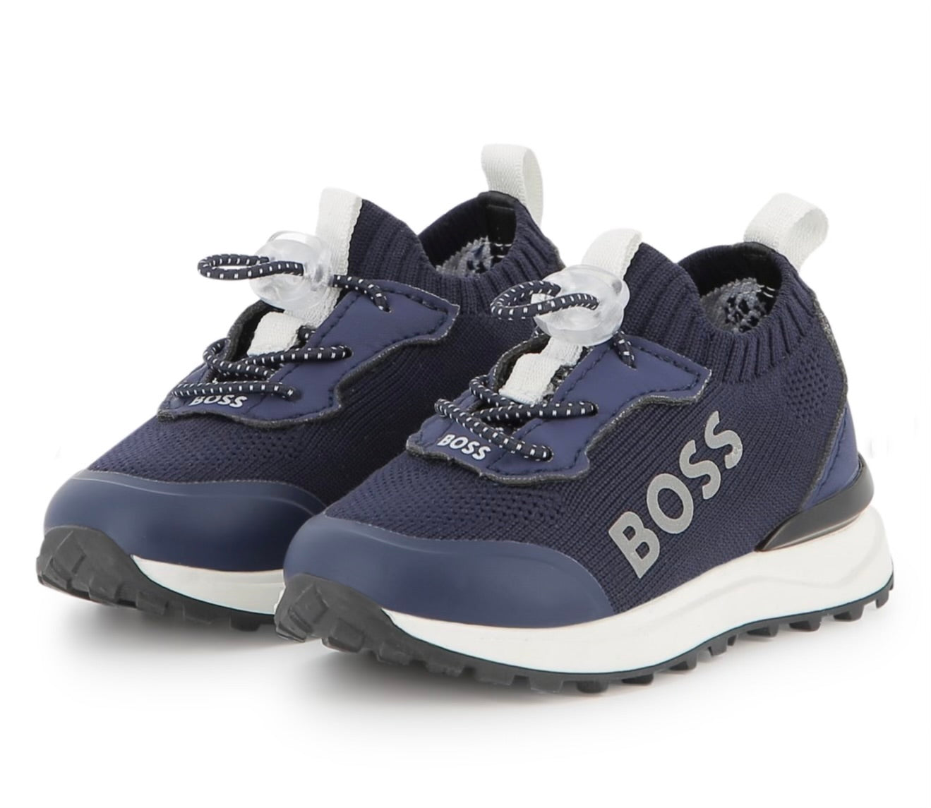 Boss navy & white mesh pull-on trainers