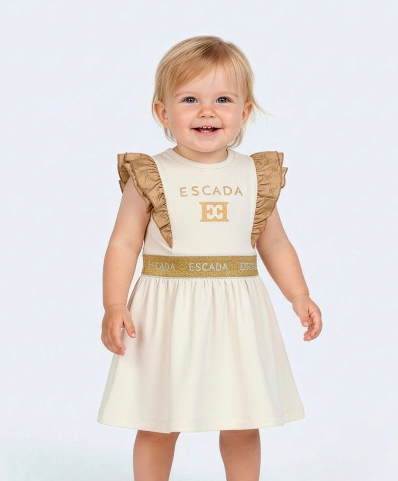 PRE ORDER - Escada cream frilled logo dress