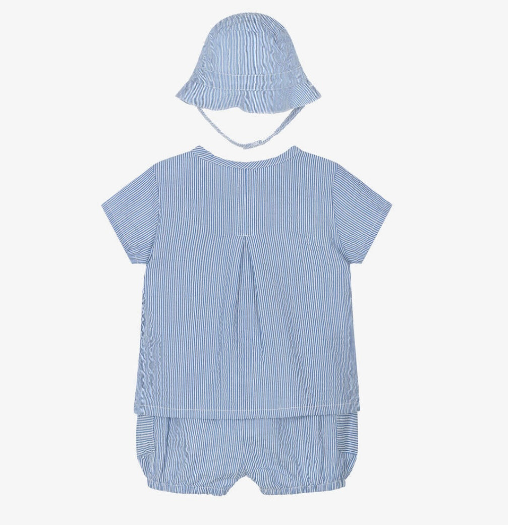 Mayoral blue stripe cotton short & shirt 3 piece set