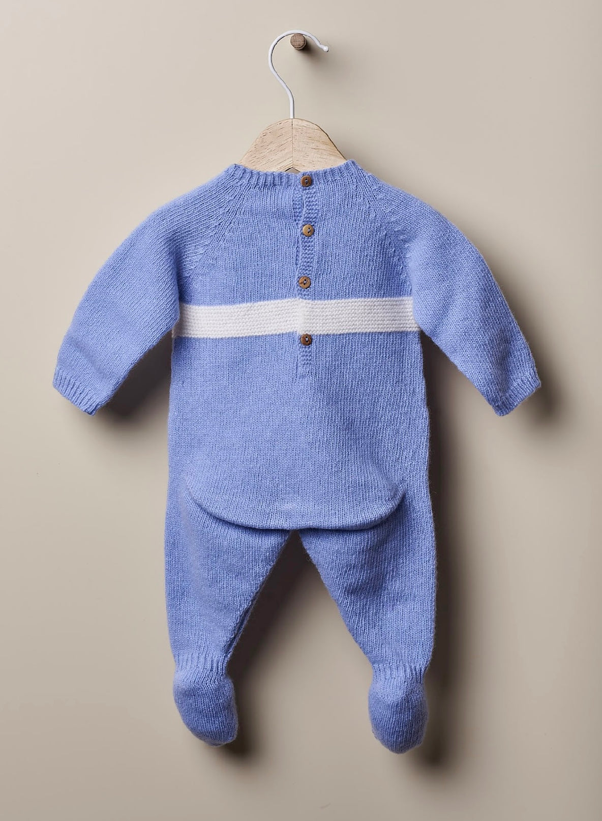 Wedoble grey wool baby baby grow with contrasting stipe