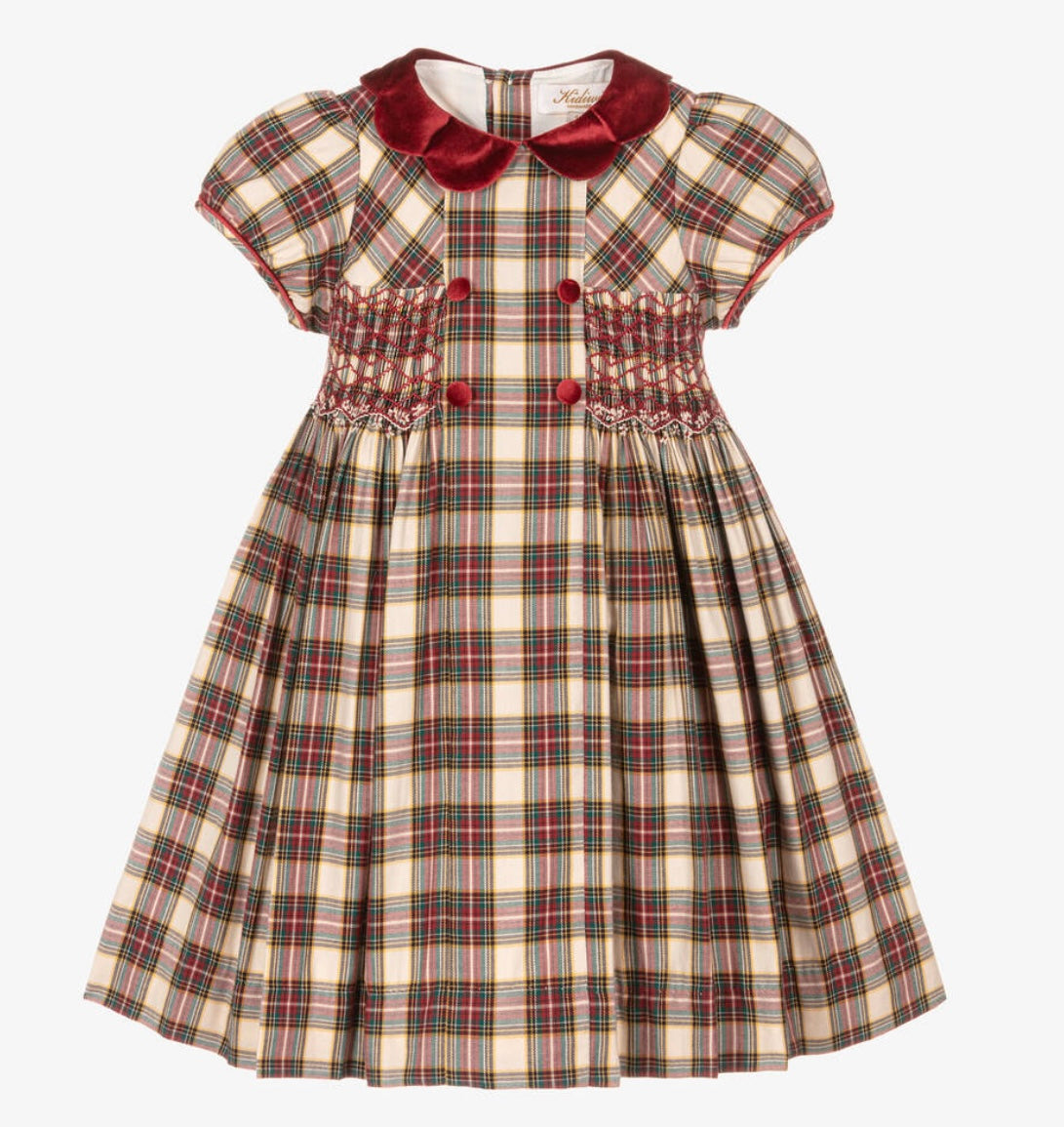 Kidiwi red tartan hand smocked dress