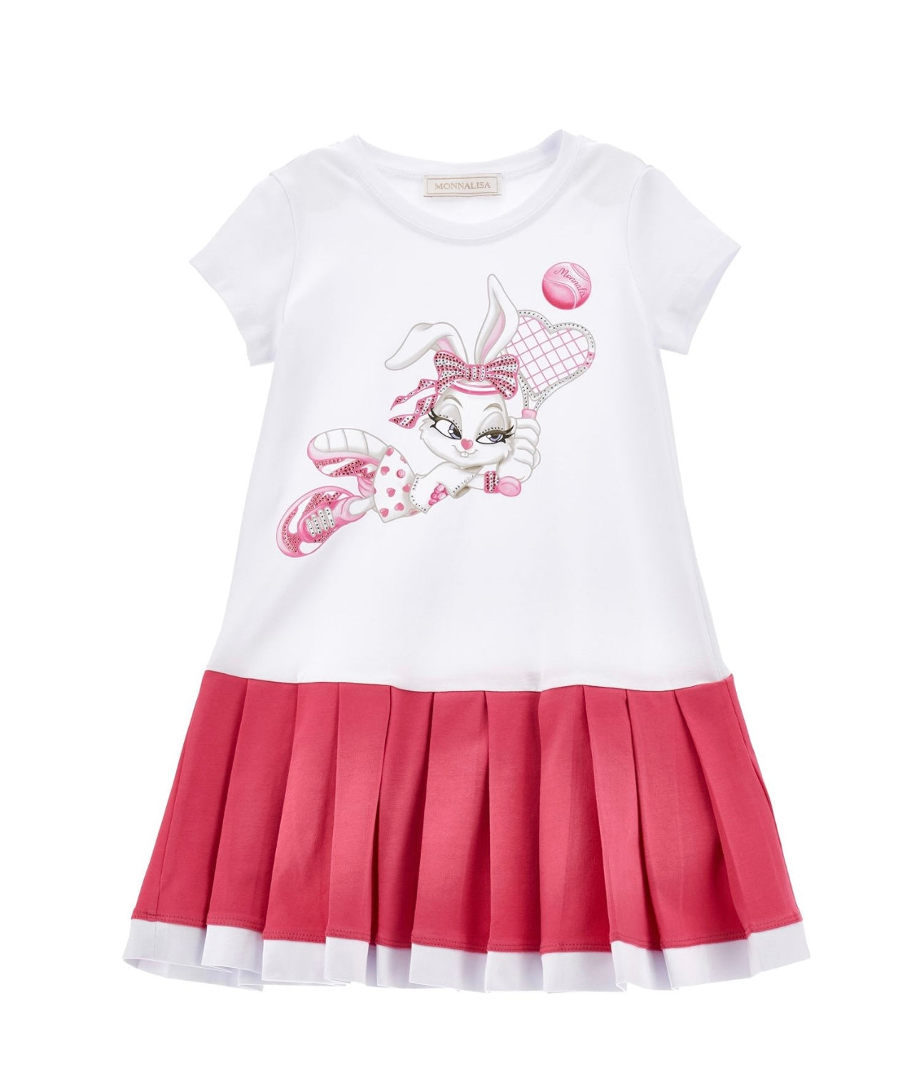 monnalisa pink & white bunny tennis dress